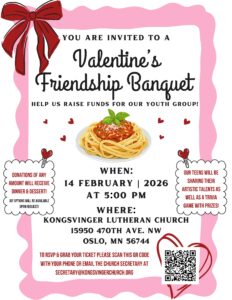 Valentine's Friendship Banquet and Fundraiser @ Kongsvinger Lutheran Church Fellowship Hall