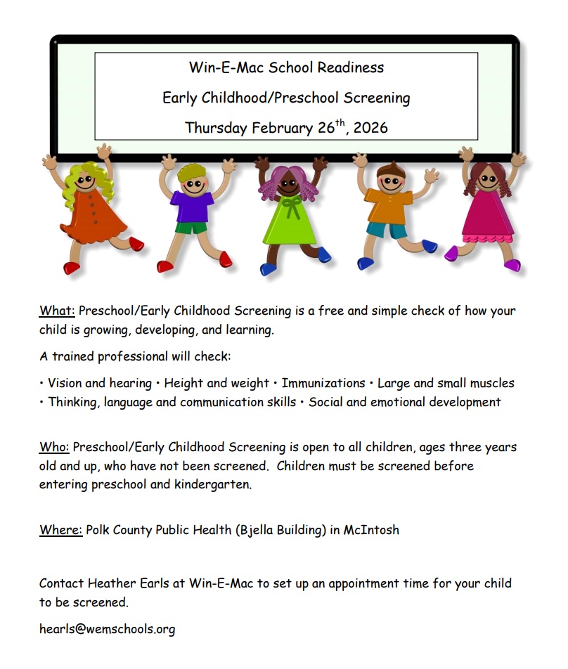 Win-E-Mac School School Readiness Early Childhood/Preschool Screening @ Polk County Public Health (Bjella Building)