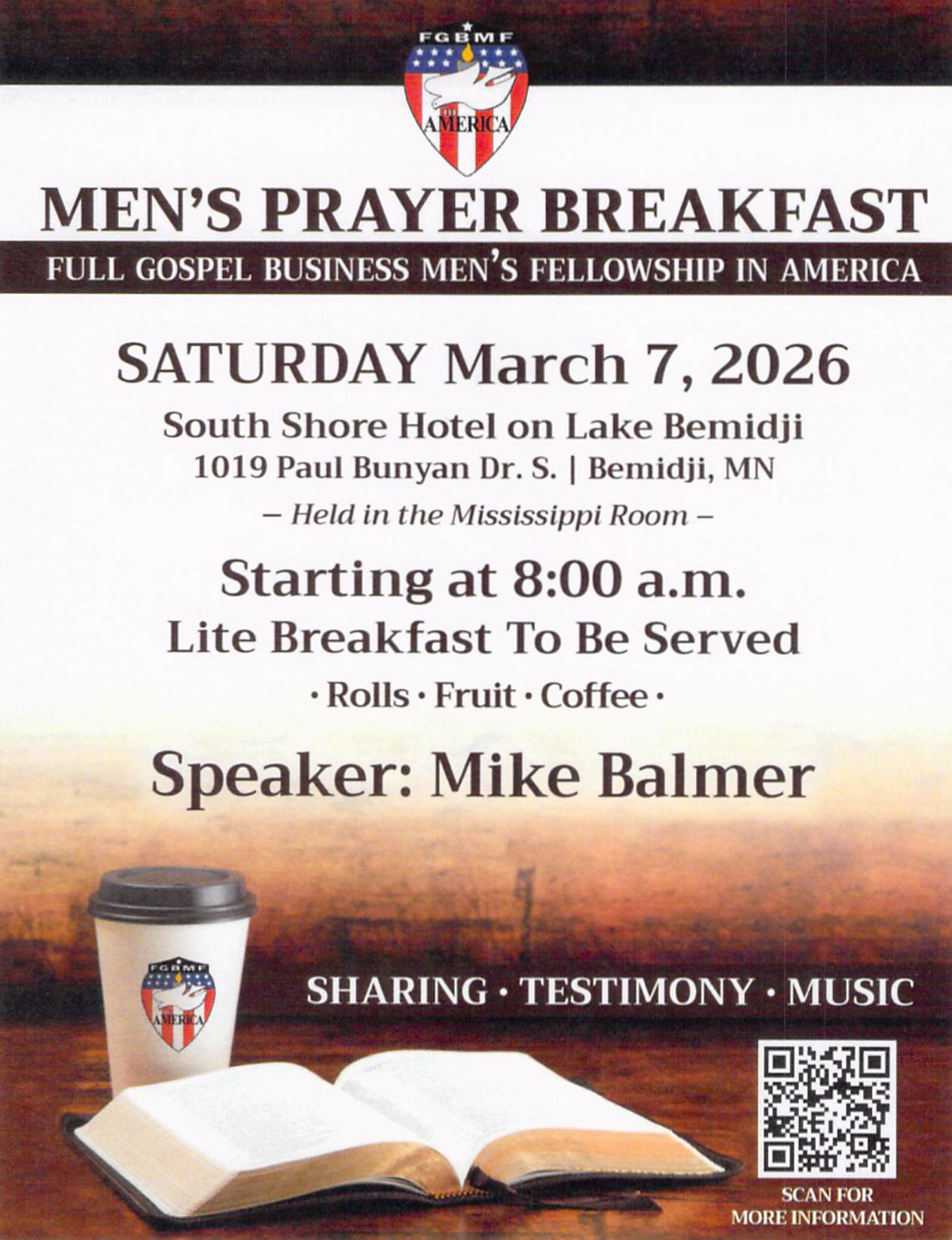 Full Gospel Men’s Fellowship Prayer Breakfast @ South Shore Hotel on Lake Bemidji