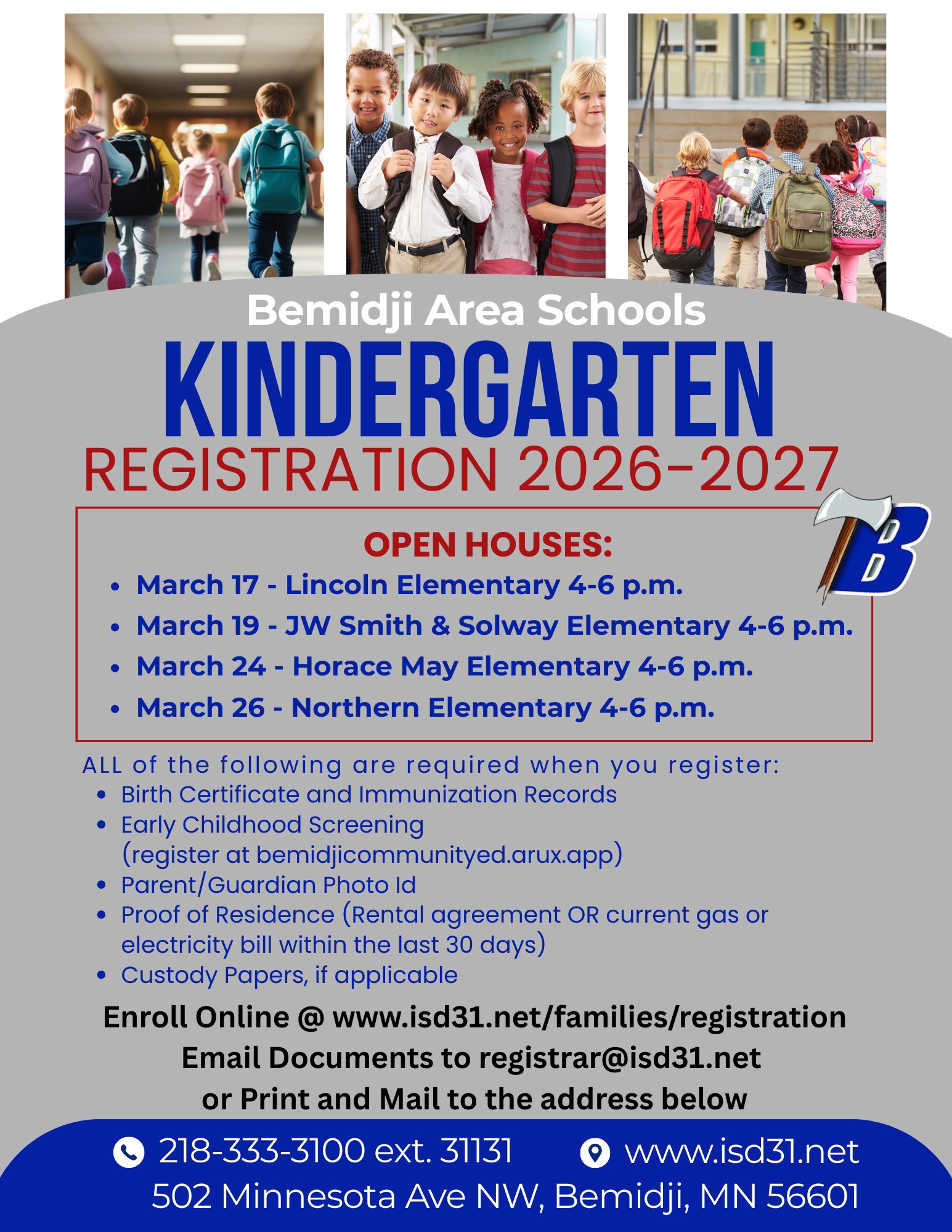 2026-2027 Bemidji Kindergarten Registration Open House @ Bemidji Elementary Schools