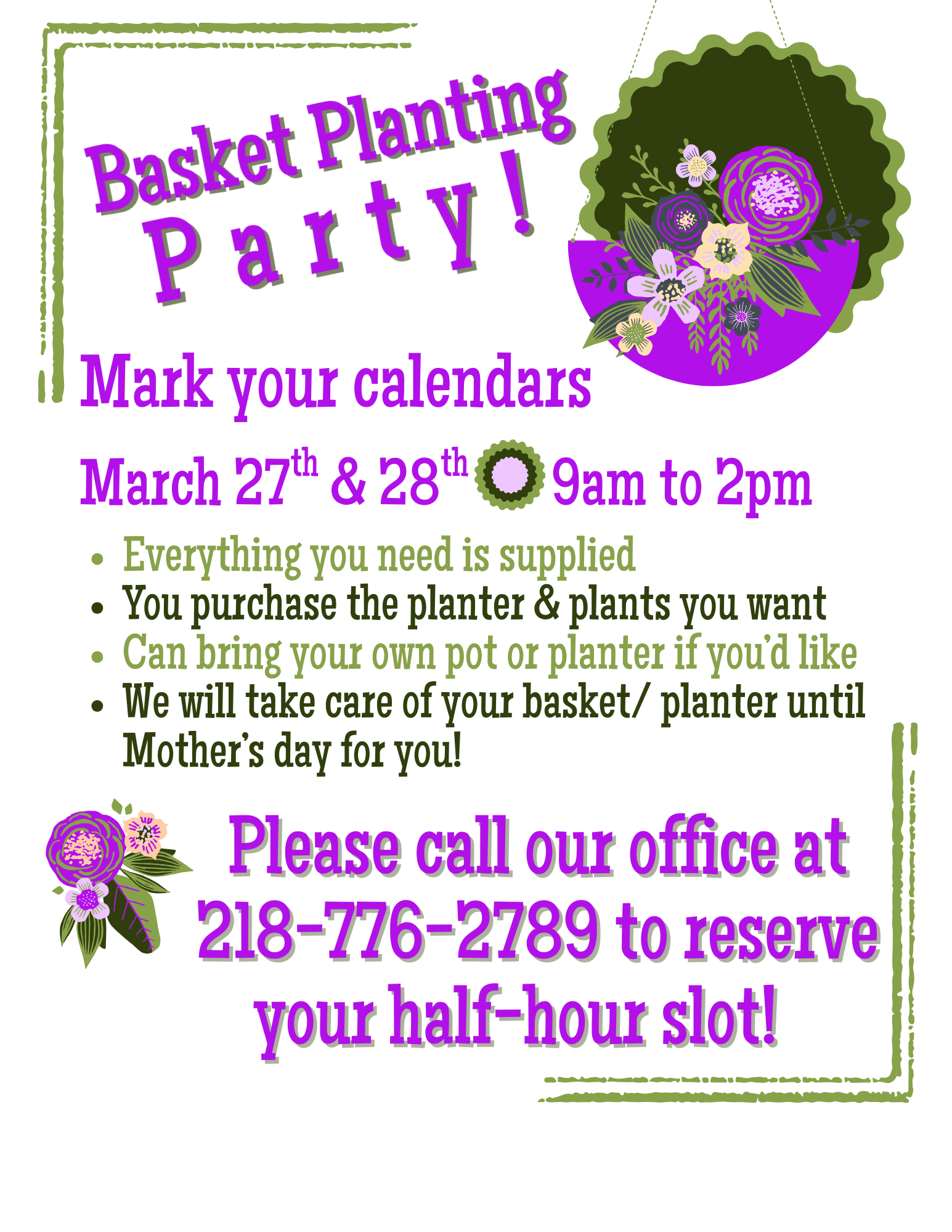 Basket Planting Party @ Grow It! Greenhouse and Garden Center